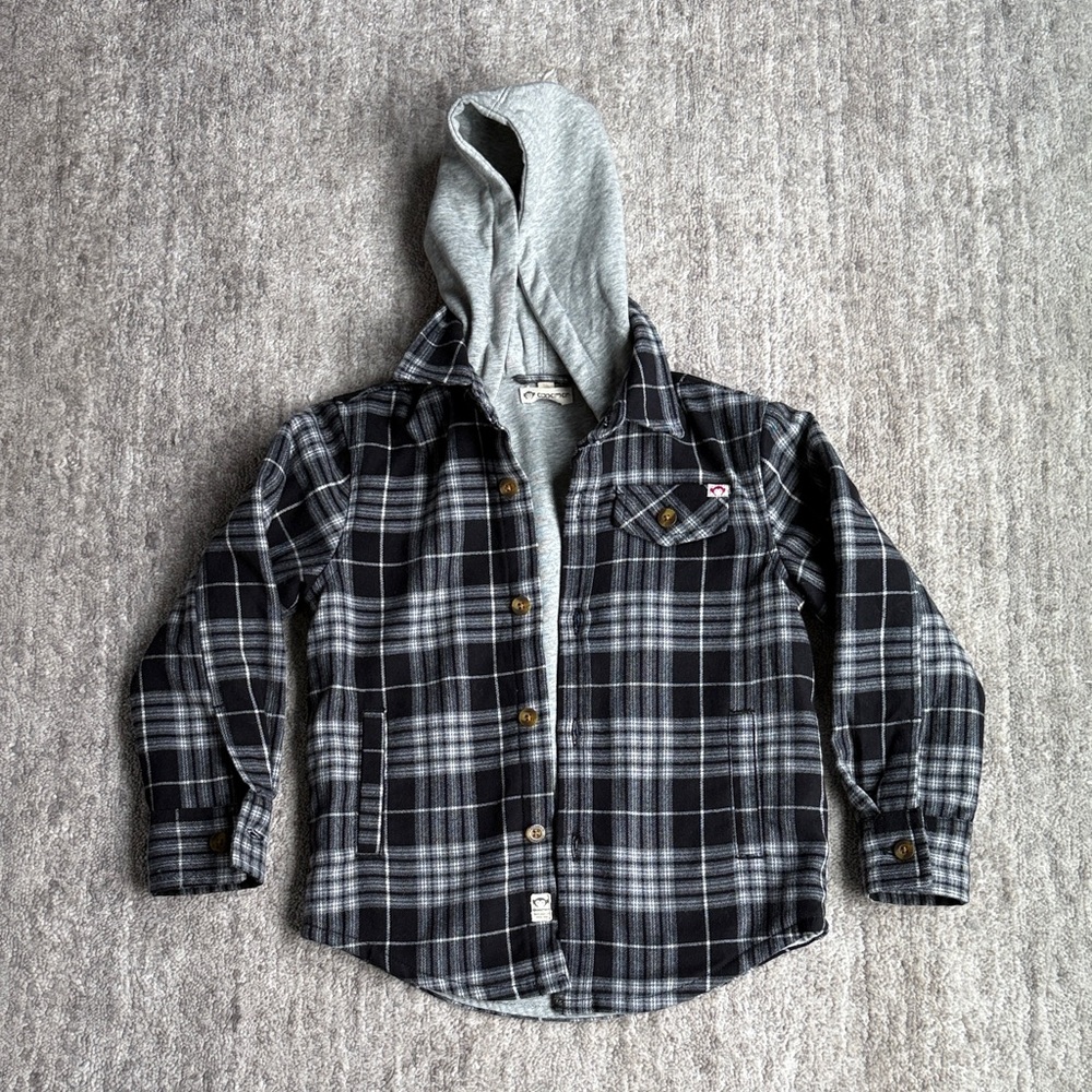Appaman Black and Gray Plaid Hooded Shirt